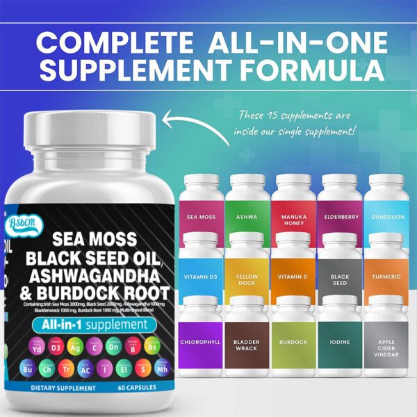 Sea Moss Fitness Burdock Multi-Mineral Vitamin Edible Supplement  Dietary, Healthcare 60 Count - Image 7