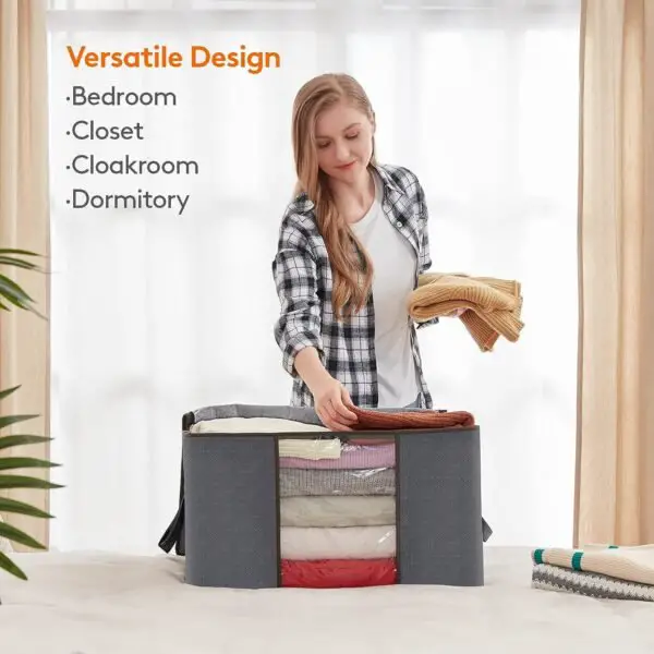 Large Capacity Clothing Storage Bag With Reinforced Handle, Thick Fabric, Foldable, Sturdy Zipper, 1 Set Of 3 Bags, 90L, Gray - Image 3