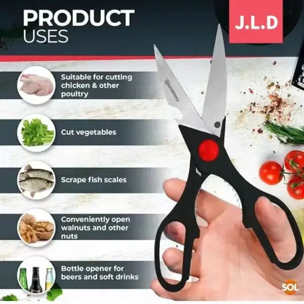 Heavy Duty Multi-Purpose Kitchen Scissors, Food Scissors, Sharp Scissors With Nutcrackers, Bottle Opener, Can Opener, Vegetable Cutting Scissors, Chopping Scissors, Multi-Purpose Utensil Gadgets - Image 10