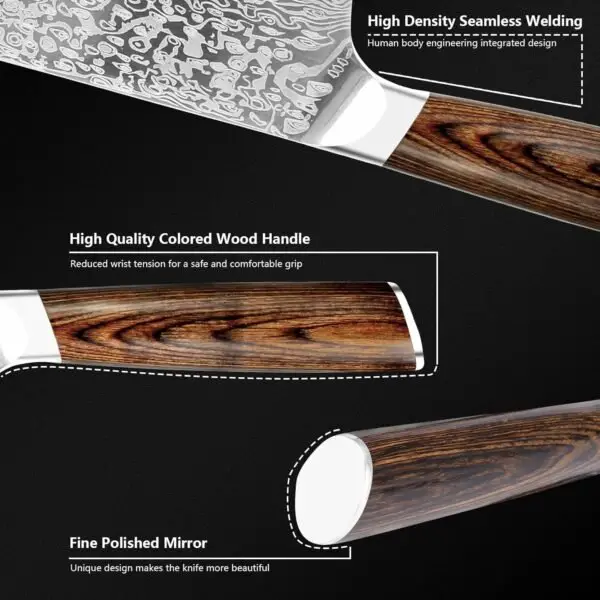 Japanese Vanadium Steel Chef Knife, 7.8 INCH Sharp Kitchen Knives With Laser Pattern And Rosewood Handle - Image 4