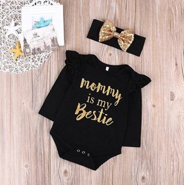 English Letter Baby One-piece 2pcs Set Head Scarf Hip-hop Style Suit - Image 3