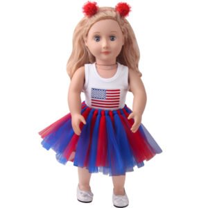 18-inch American Girl Doll Clothes Printed Short Sleeve  Handmade Veil Skirt  Hair Ball Hair Hoop
