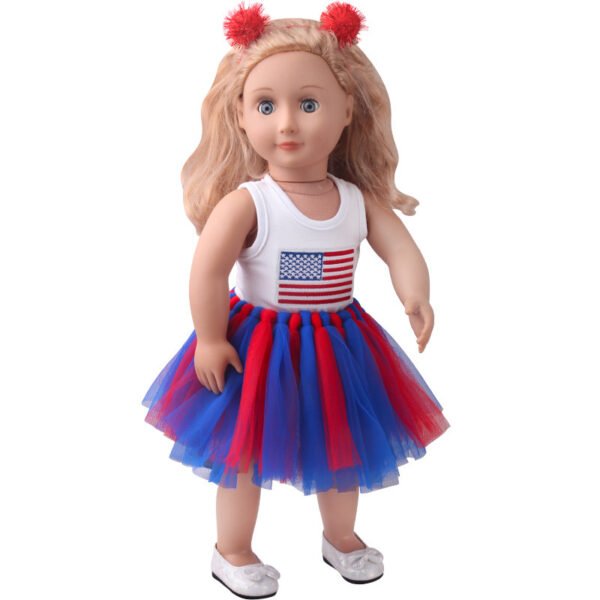 18-inch American Girl Doll Clothes Printed Short Sleeve  Handmade Veil Skirt  Hair Ball Hair Hoop - Image 2