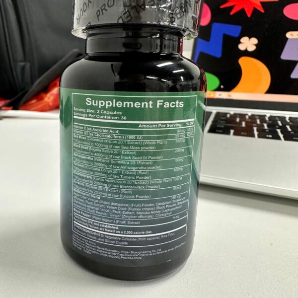 Sea Moss 7000mg Black Seed Oil 4000mg Ashwagandha 2000mg Turmeric 2000mg Bladderwrack 2000mg Burdock 2000mg & Ginger Vitamin C Vitamin D3 With Elderberry Manuka Dandelion Yellow Dock Chlorophyll ACV - Image 7