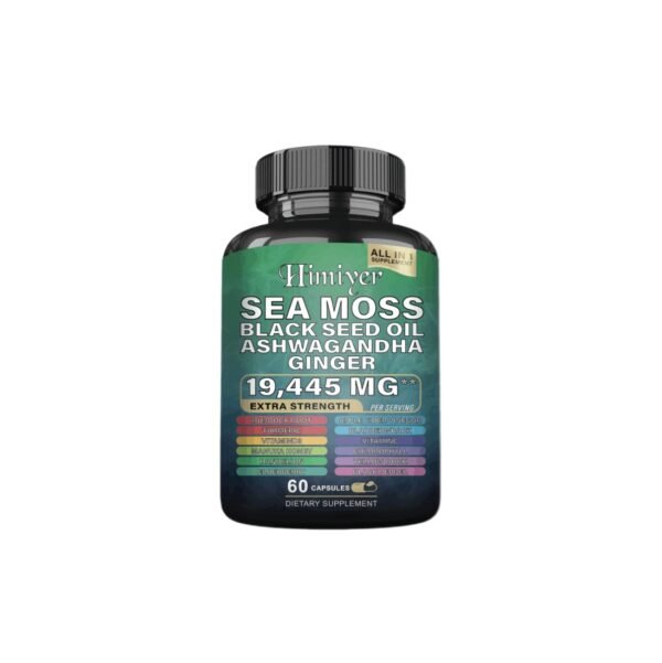 Sea Moss 7000mg Black Seed Oil 4000mg Ashwagandha 2000mg Turmeric 2000mg Bladderwrack 2000mg Burdock 2000mg & Ginger Vitamin C Vitamin D3 With Elderberry Manuka Dandelion Yellow Dock Chlorophyll ACV - Image 3