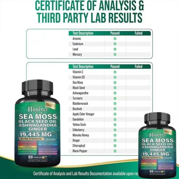 Sea Moss 7000mg Black Seed Oil 4000mg Ashwagandha 2000mg Turmeric 2000mg Bladderwrack 2000mg Burdock 2000mg & Ginger Vitamin C Vitamin D3 With Elderberry Manuka Dandelion Yellow Dock Chlorophyll ACV - Image 9