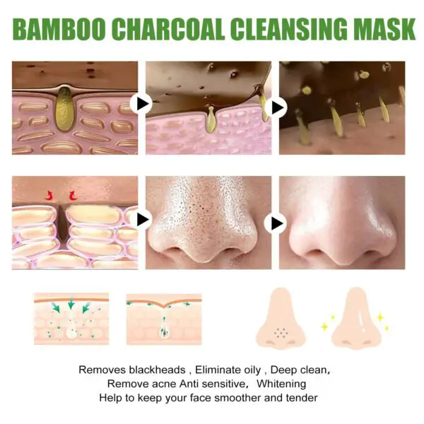 EELHOE Bamboo Charcoal Blackhead Removal Rip-Off Mask Moisturizing Blackhead Removal Acne Pore Shrinking Oil Control Mud Mask - Image 4