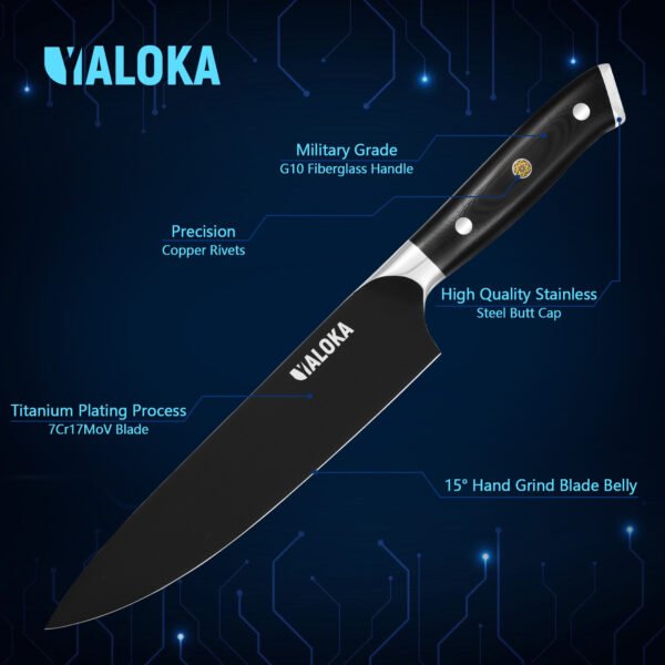 8 Inch Chef Knife Japanese Chef's Knife 7Cr17MoV High Carbon Steel Japanese Knife Full Tang G10 Handle Black Titanium Coated Blade Professional Cooking Knife Kitchen Knife - Image 8