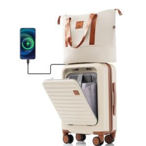 Front Opening 20 Inch Carry On Luggage With Expandable Travel Bag Set