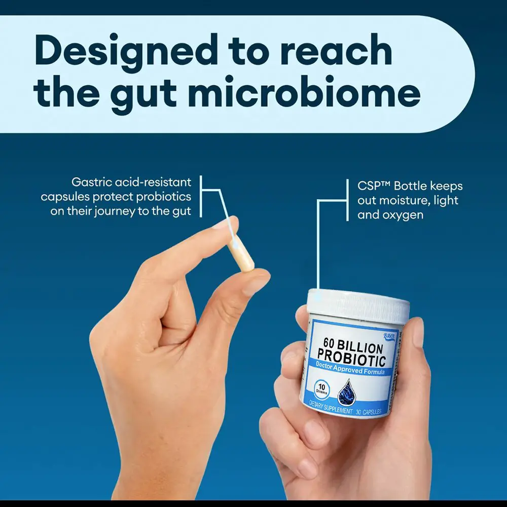 Probiotics 60 Billion CFU  10 Strains  Organic Prebiotics - Immune, Digestive  Gut Health - Supports Occasional Constipation, Diarrhea, Gas & Bloating - For Women & Men - 30ct - Image 4