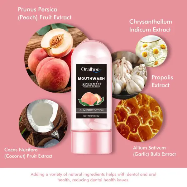 Oralhoe Peach Flavor Teeth Cleaning Mouthwash Pellets Breath Long Lasting Fragrance Clean Gums Portable Mouthwash Pellets - Image 2