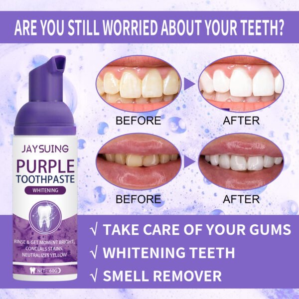 Jaysuing Purple Tooth Whitening Toothpaste Brightens Teeth, Cleanses Stains, Diminishes Odors, And Beauties Teeth Toothpaste - Image 3
