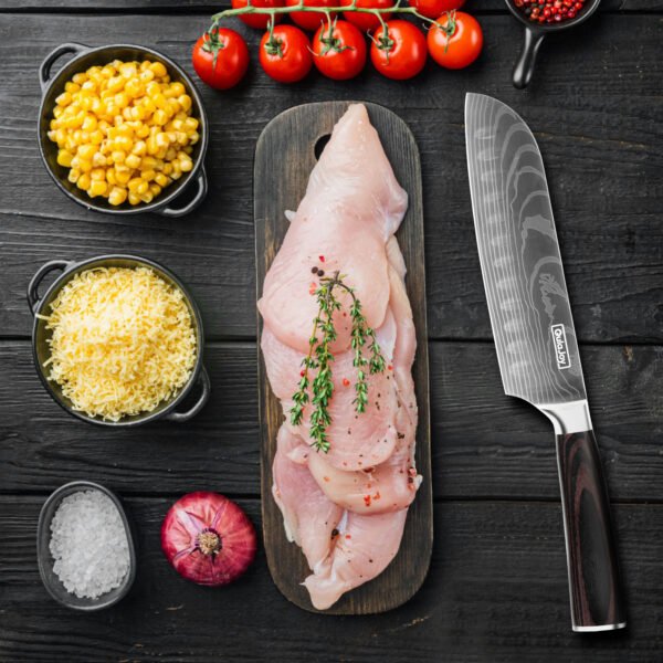 Qulajoy Santoku Knife, High Carbon Stainless Steel Chef Knife Japanese Kitchen Knives With Ergonomic Pakkawood Handle, Chopping Knife For Home Kitchen Cooking - Image 2