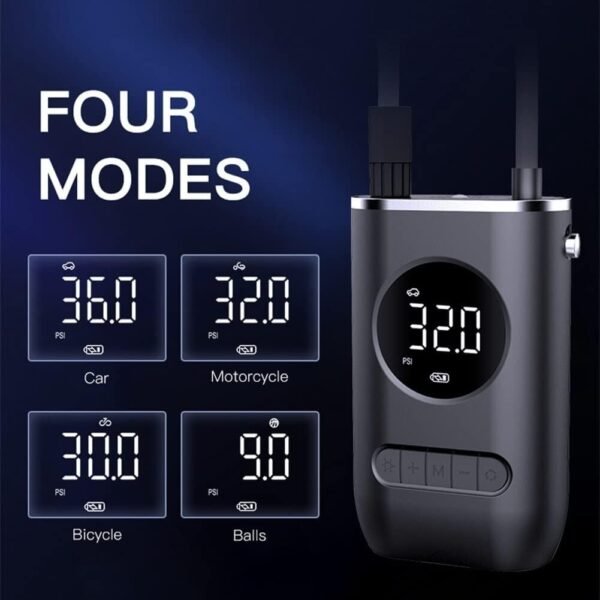 Tire Inflator Portable Air Compressor,Portable Electric Inflator 150PSI Cordless Electric Ball Inflator Rechargeable Bicycle Air  Inflator With Digital LED Display - Image 3