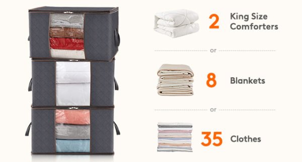 Large Capacity Clothing Storage Bag With Reinforced Handle, Thick Fabric, Foldable, Sturdy Zipper, 1 Set Of 3 Bags, 90L, Gray - Image 6