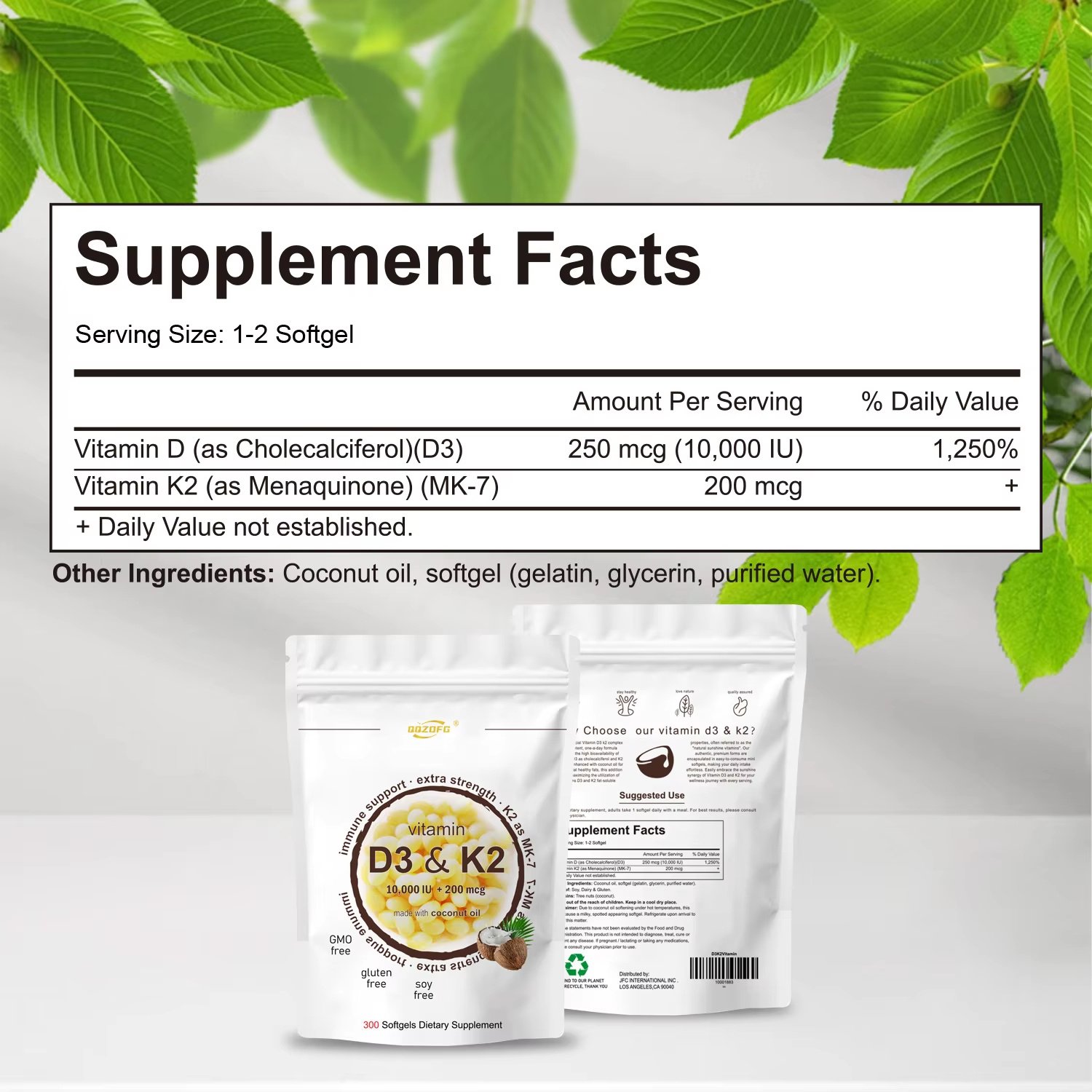 Immune Support D3 IU K2 200MCG Dietary Supplement D3 K2 Softgel Capsule - Image 3