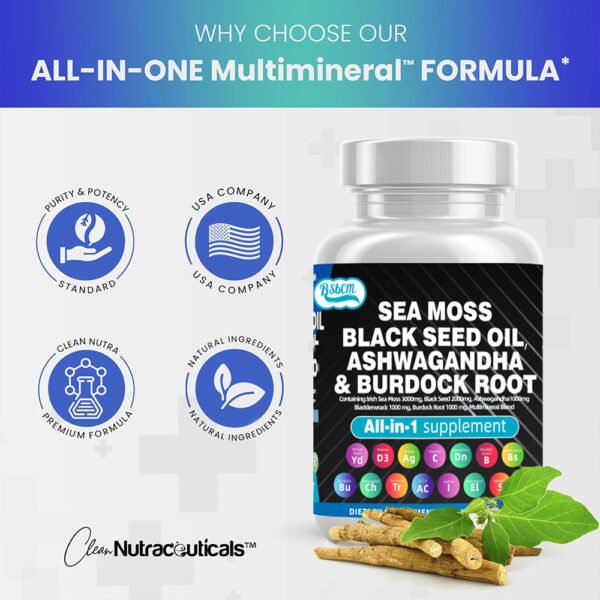 Sea Moss Fitness Burdock Multi-Mineral Vitamin Edible Supplement  Dietary, Healthcare 60 Count - Image 9