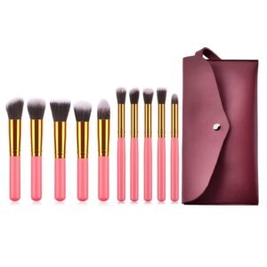 10 Pcs Makeup Brush Set Golden With Bag