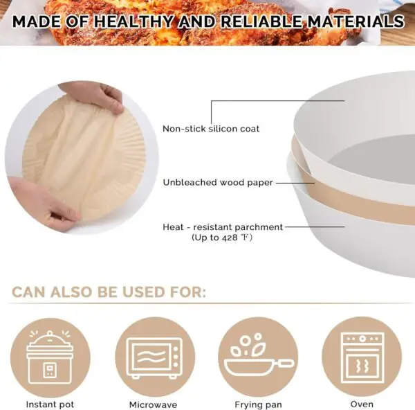50PCS Ideal Kitchen Air Fryer Paper Liner Round 7.8 Inch,Baking Disposable Air Fryer Parchment Paper, Multipurpose Oil-absorbing Paper Tray - Image 6