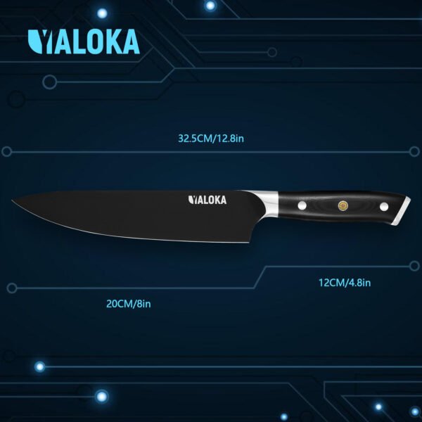 8 Inch Chef Knife Japanese Chef's Knife 7Cr17MoV High Carbon Steel Japanese Knife Full Tang G10 Handle Black Titanium Coated Blade Professional Cooking Knife Kitchen Knife - Image 5