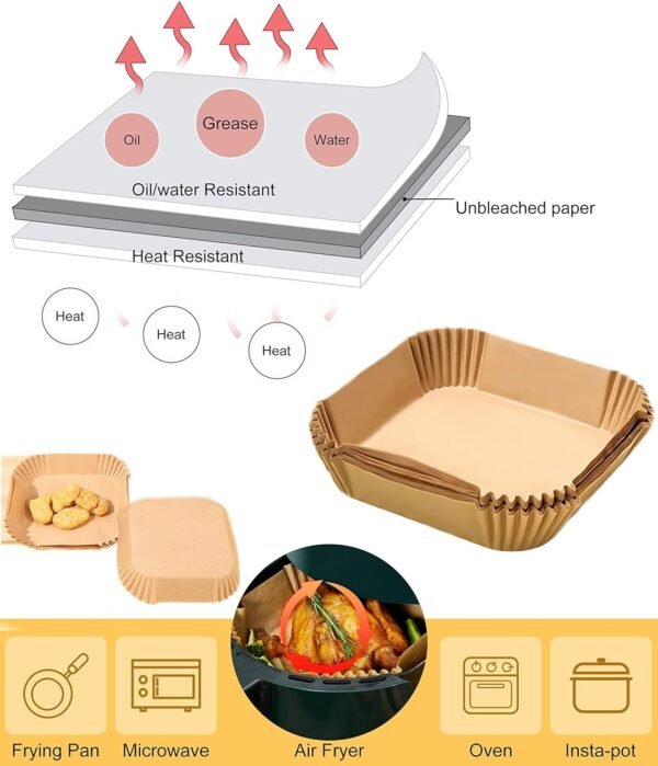 50pcs Air Fryer Liner, Baking Disposable Air Fryer Parchment Paper, Multipurpose Oil-absorbing Paper Tray - Image 2