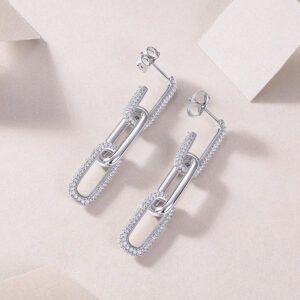 Chain Luxury Fashion Diamond Earrings Stud Set With Mosan Diamond Silver Ornaments