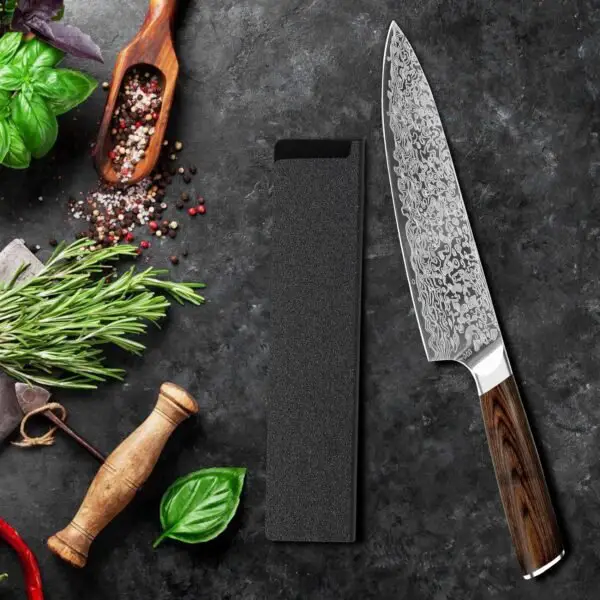 Japanese Vanadium Steel Chef Knife, 7.8 INCH Sharp Kitchen Knives With Laser Pattern And Rosewood Handle - Image 6