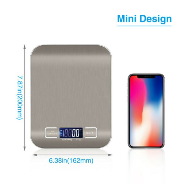 Digital Electronic Kitchen Food Diet Postal Scale Weight Balance 5KG 1g 11lb Kitchen Scales Stainless Steel Weighing For Food Diet Postal Balance Measuring LCD Precision Electronic - Image 2