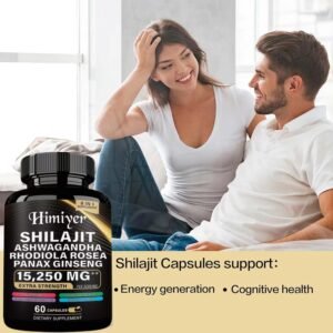 Shilajit 9000 Panax Ginseng 1500MG Ashwagandha 2000MG Rhodiola Rosea 999MG, Turmeric 500MG, Gingko Biloba 500MG, Stinging Nettle 250MG, Cordyceps Mushroom 500MG  60 Caps