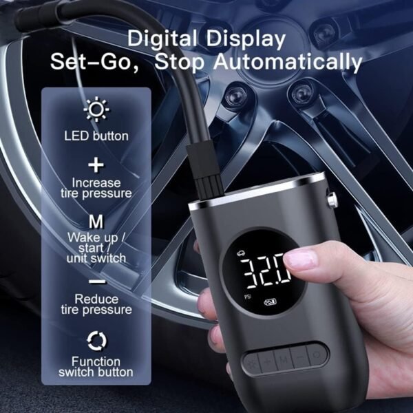 Tire Inflator Portable Air Compressor,Portable Electric Inflator 150PSI Cordless Electric Ball Inflator Rechargeable Bicycle Air  Inflator With Digital LED Display - Image 4