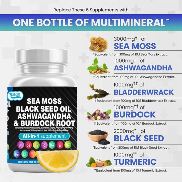 Sea Moss Fitness Burdock Multi-Mineral Vitamin Edible Supplement  Dietary, Healthcare 60 Count - Image 8