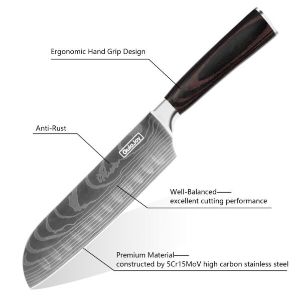 Qulajoy Santoku Knife, High Carbon Stainless Steel Chef Knife Japanese Kitchen Knives With Ergonomic Pakkawood Handle, Chopping Knife For Home Kitchen Cooking - Image 6