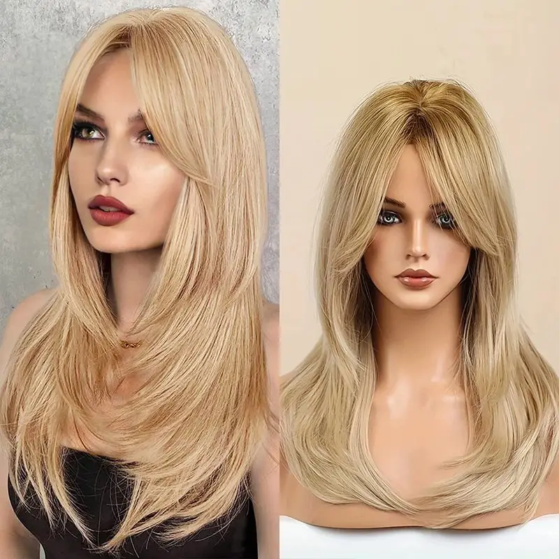 Blonde Wig Long Curly Hair Non-toxic Wig, Shoulder-length Heat-resistant, Synthetic Wig Bangs, 20 Inches , Suitable For The Whole Scene. - Image 2