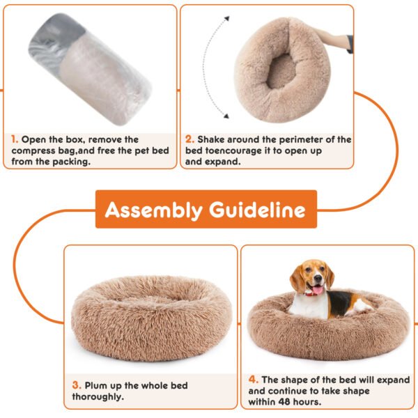 24 Inch Anti-Slip Round Fluffy Plush Faux Fur Cat Bed, Fits Up To 25 Lbs Pets - Image 7