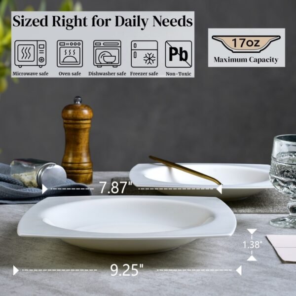 6-piece Set Of White Bone China 9.5-inch Square Soup Plate - Image 4