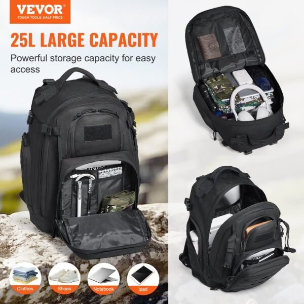 Tactical Backpack 25L Military Backpack With Molle Mode & Sponge Pad Black