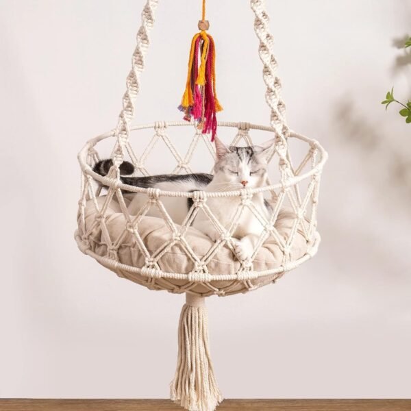 MEWOOFUN Boho Macrame Cat Swing -