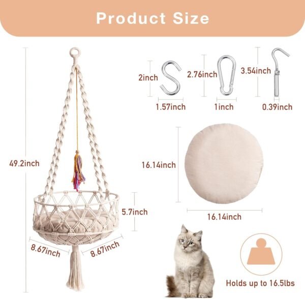 MEWOOFUN Boho Macrame Cat Swing - - Image 3