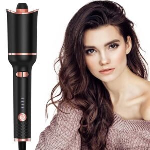 Automatic Curling Iron, Ceramic Ionic Auto-Rotating Hair Curling Wand With Anti-Stuck Technology - Black