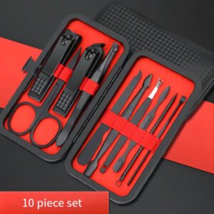 10-piece Black Nail Clipper Set With Travel Case, Professional Cuticle Nippers And Nail Clippers, Complete Grooming Kit For Home And Travel