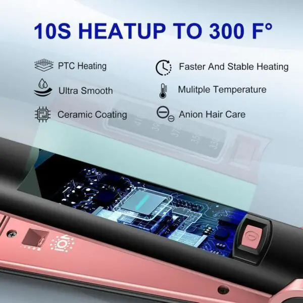 Powerful Negative Ion Hair Straightener Professional Ceramic Straightening Plate Six Adjustable Temperature Settings 230F To 450F 15 Second Rapid Heating 2 In 1 Design For Straightening And Curlin - Image 3