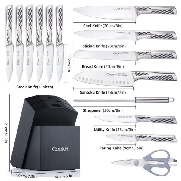 Kitchen Knife Set, 15 Piece Knife Sets with Block, Chef Knives with Non-Slip German Stainless Steel Hollow Handle Cutlery Set with Multifunctional Scissors Knife Sharpener  Amazon Platform Banned - Image 3