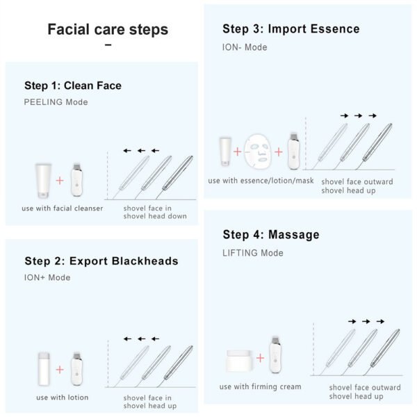 Electric Ultrasonic Skin Scrubber Face Spatula Home Ultrasonic Skin Scrubber Facial Cleaner Handheld Mini Derma Galvanica Tightening Face Scrubber Machine Skin Scrubber USB Ultrasonic - Image 5