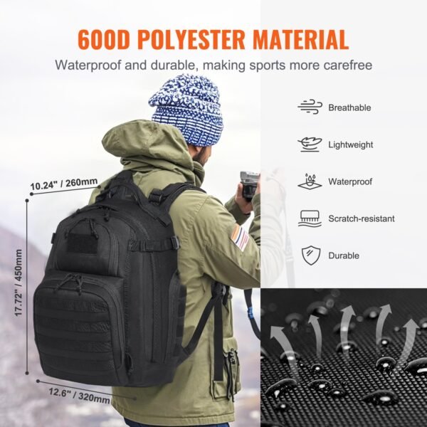Tactical Backpack 25L Military Backpack With Molle Mode & Sponge Pad Black - Image 5