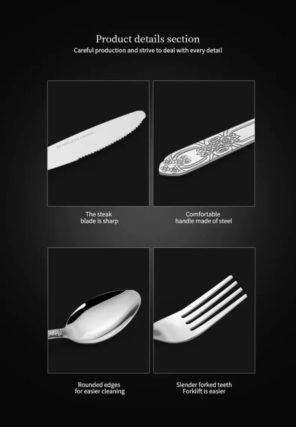 Deluxe Premium Cutlery Flatware Set For The Home - Stainless Steel Cutlery Service With 1 Dinner Fork, 1 Dinner Knife, 1 Dinner Spoon And 1 Tea Spoon - Durable, Elegant And Rust-resista - Image 8