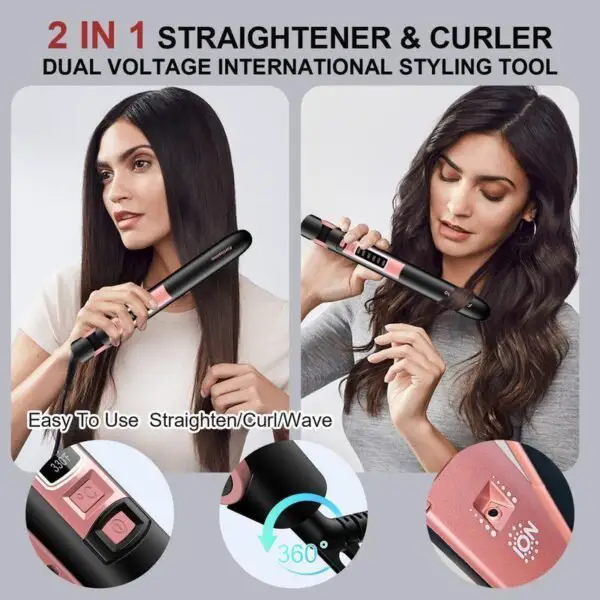Powerful Negative Ion Hair Straightener Professional Ceramic Straightening Plate Six Adjustable Temperature Settings 230F To 450F 15 Second Rapid Heating 2 In 1 Design For Straightening And Curlin - Image 5