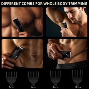 Groin - Body Trimmer Kit- Waterproof Electric Body Hair Grooming Tool With LED Spotlight  Adjustable 3-12mm Guide Combs  Ceramic Blades-Rechargeable Battery For Men S Full Body Trimming