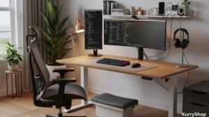 A realistic home office setup focused on comfort, functionality, and long-term durability