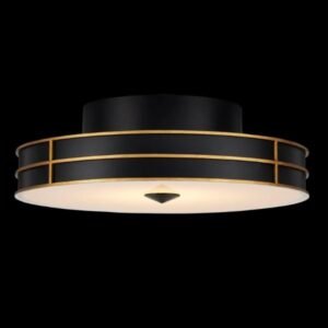 Currey and Company Fielding 24 Inch Flush Mount in satin black and gold finish with integrated LED diffuser