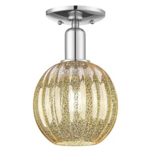 Bruno Marashlian Preston 7 Inch Semi Flush Mount ceiling light in hallway showing fluted globe glass and Arcadia frame